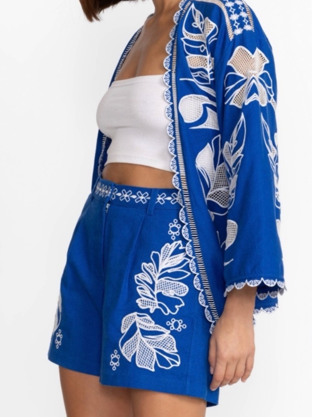 NWT XL Johnny Was Royal Blue Embroidered High-Waist Shorts - Picture 6 of 7
